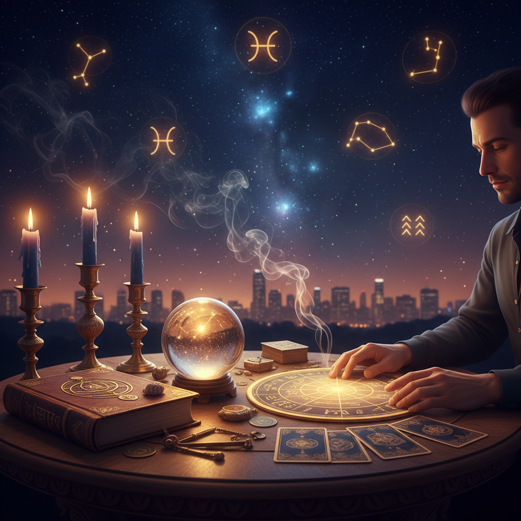 Mystical celestial light with spiritual energy and New York cityscape
