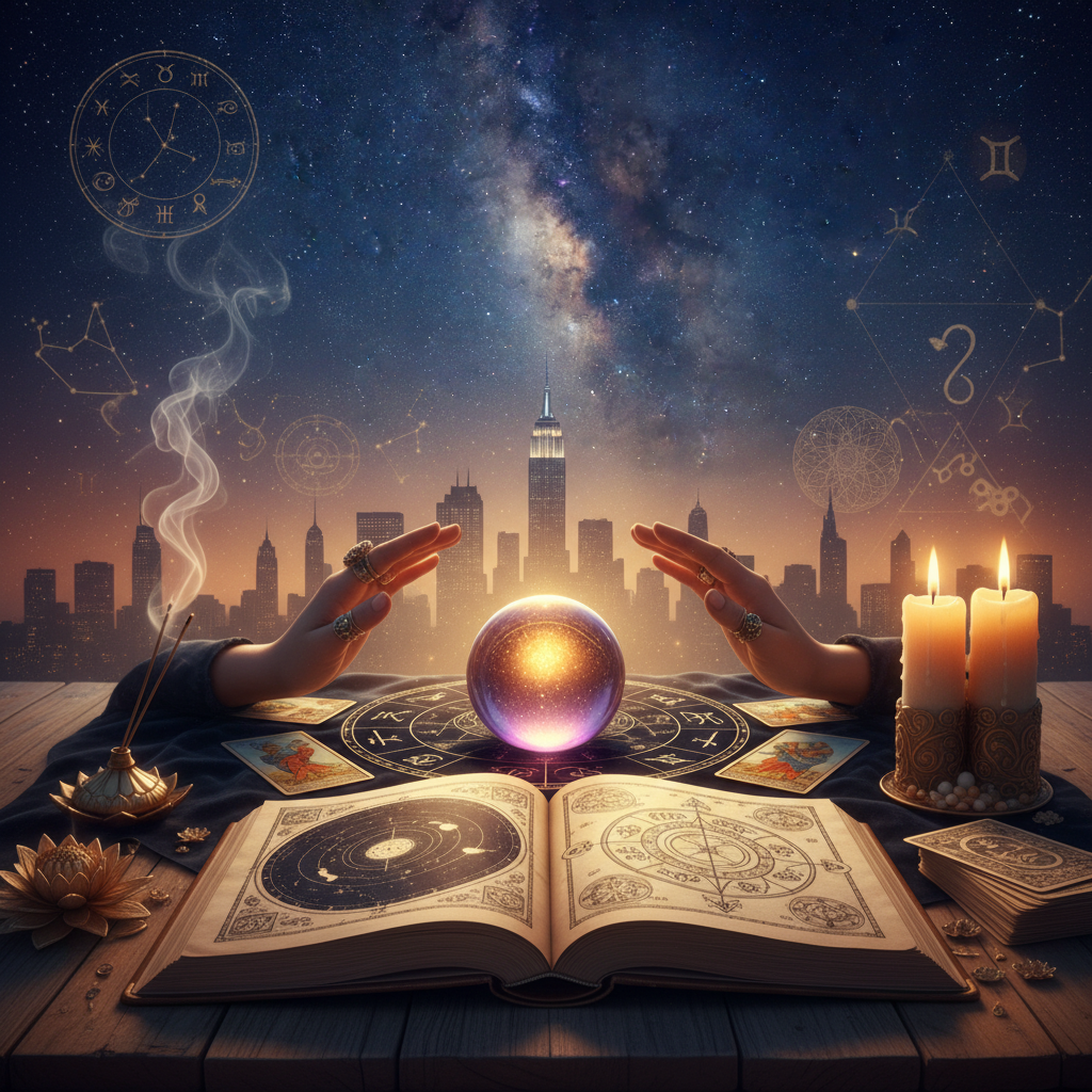 Mystical celestial energy healing session in New York City ambiance