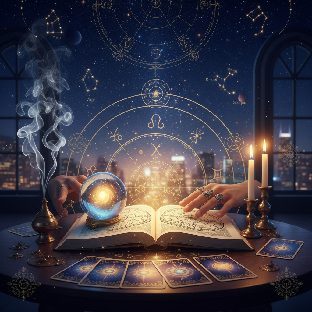 Mystical celestial image representing psychic readings in New York City