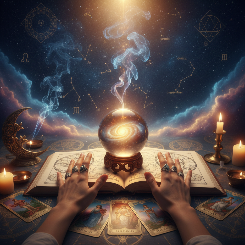 Mystical celestial scene representing spiritual guidance in New York City