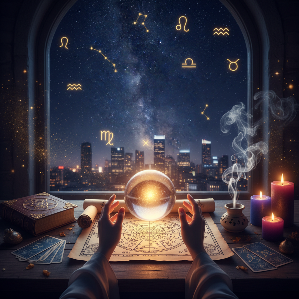 Mystical celestial aura cleansing in New York city ambiance