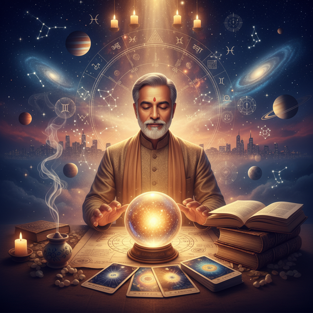 Discover Aura Reading New York with Master Krish’s Insight Mystical celestial aura colors glowing over New York City skyline