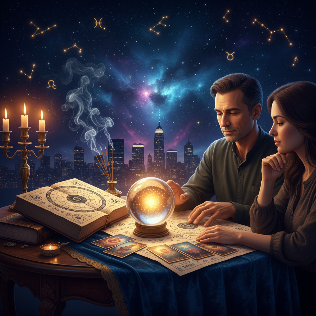 Clairvoyant New York: Master Krish’s Psychic Visions in NYC Mystical celestial image representing psychic visions in New York City