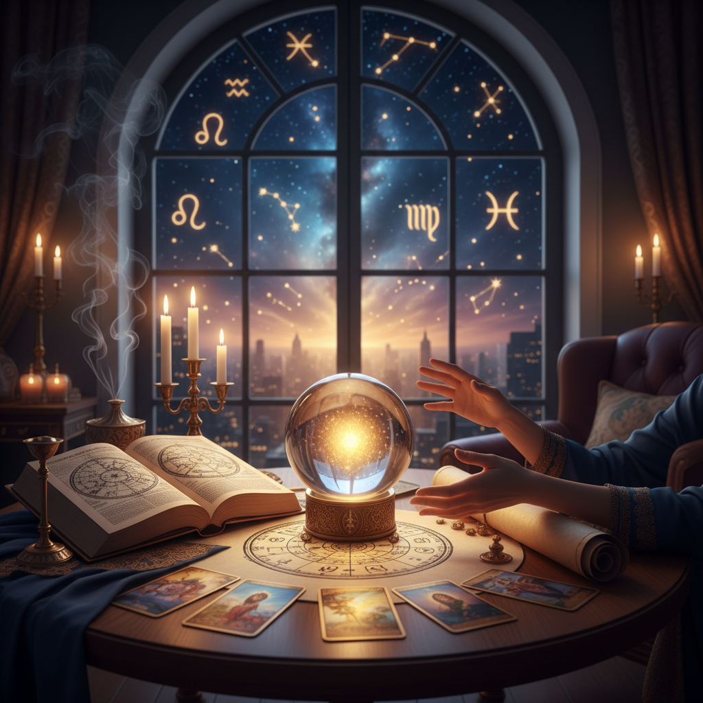 Expert Clairvoyant New York: Visions & Psychic Sight in NYC Mystical celestial imagery depicting psychic vision in New York City nighttime