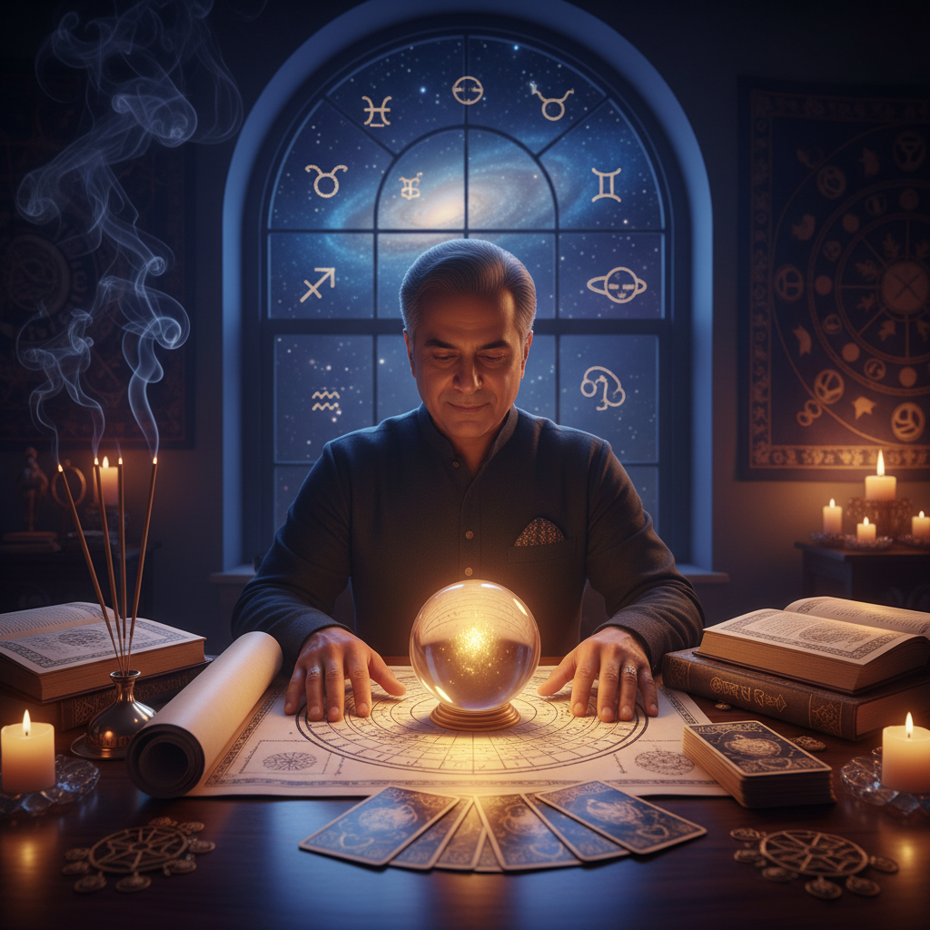 Psychic Medium New York | Connect Spiritually with Master Krish mystical celestial aura glowing over New York City skyline at night