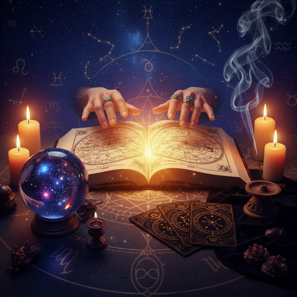 Mystical celestial illustration symbolizing psychic reading in New York City