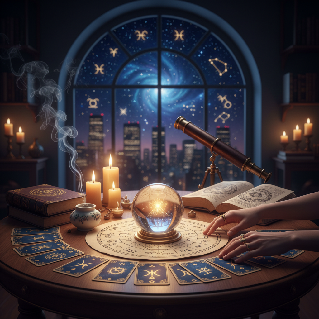 Tarot Card Reading New York: Unlock Tarot Wisdom in NYC Mystical tarot cards and spiritual symbols glowing in New York City setting