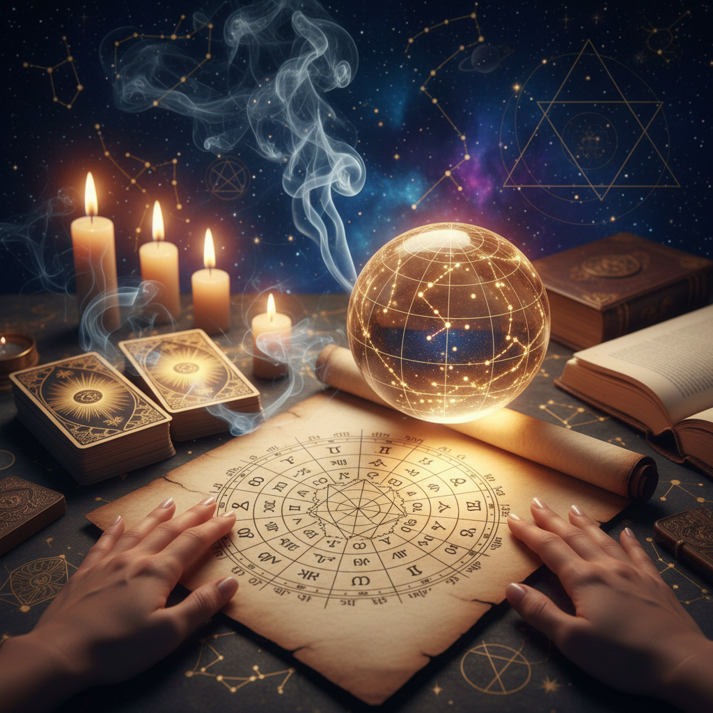 Mystic celestial background representing spiritual guidance in New York
