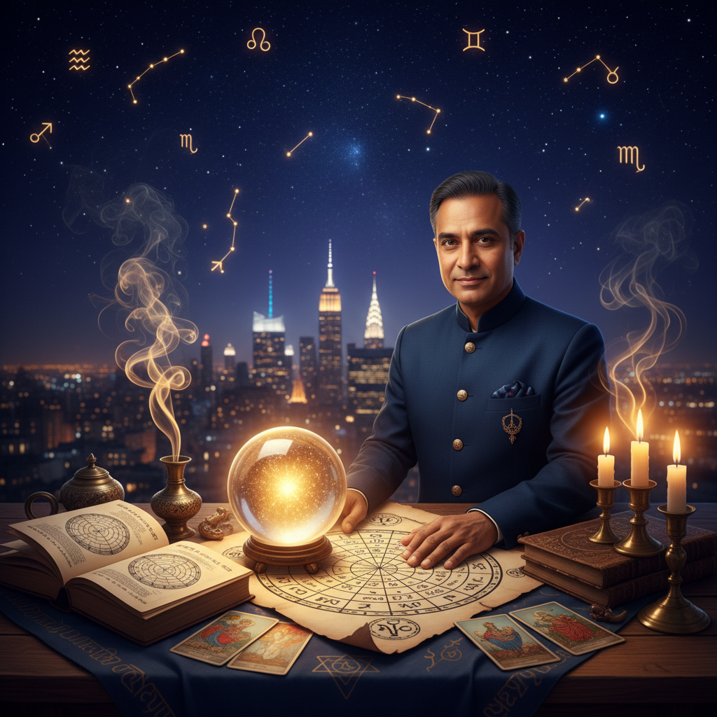 Vidente New York: Spiritual Guidance with Master Krish in NYC Mystical celestial image symbolizing vidente spiritual guidance in NYC