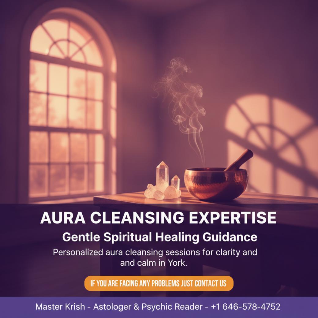 Aura cleansing setup with crystals and singing bowl in New York room