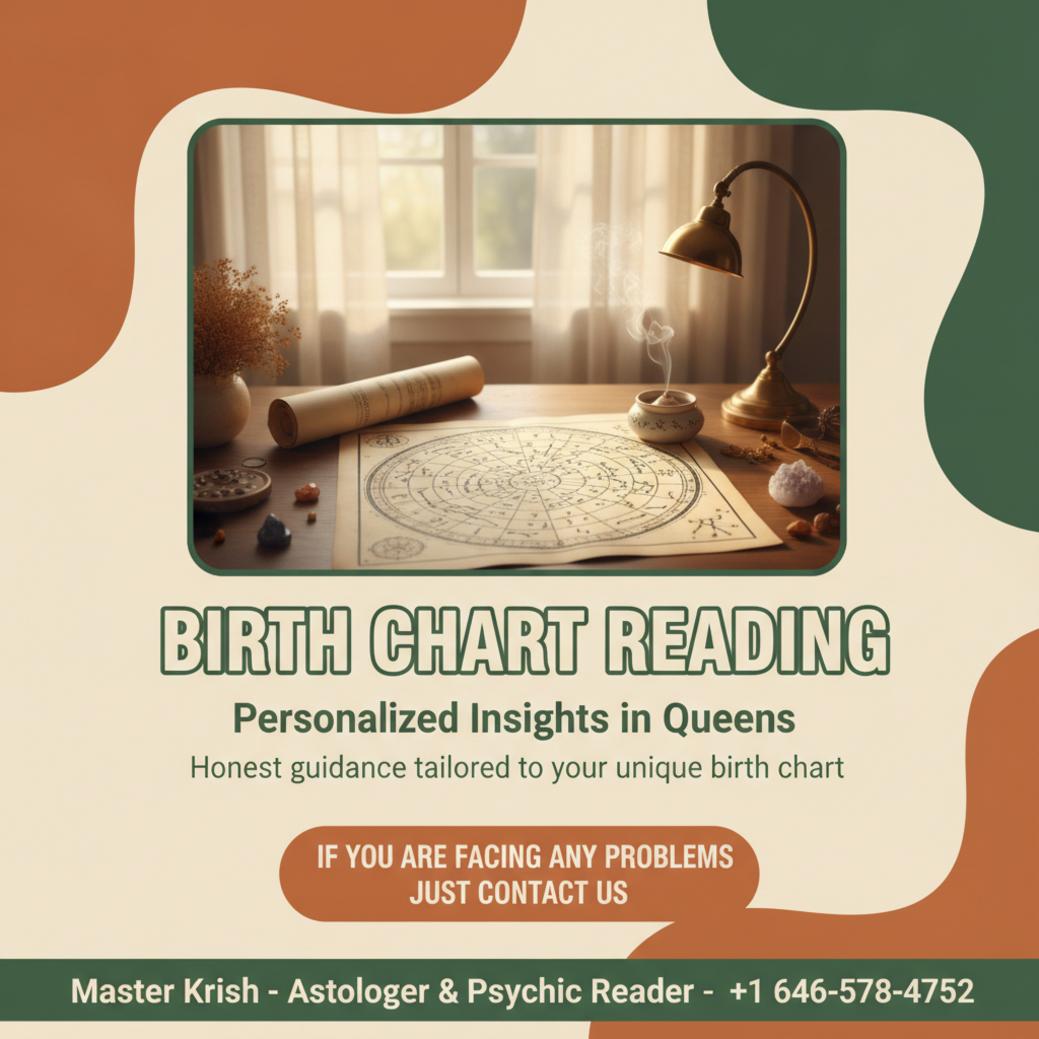 How Birth Chart Reading in Queens Can Illuminate Your Path A peaceful desk setup for birth chart reading in Queens, NY with ancient charts and soft light