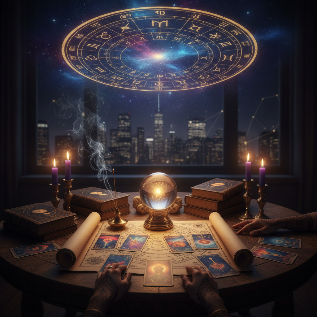 Card Reading New York | Tarot & Oracle Guidance NYC Mystical celestial tarot and oracle card reading in New York setting