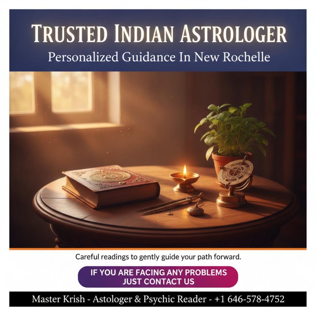 Softly lit Vedic astrology tools on wooden table New Rochelle NYC