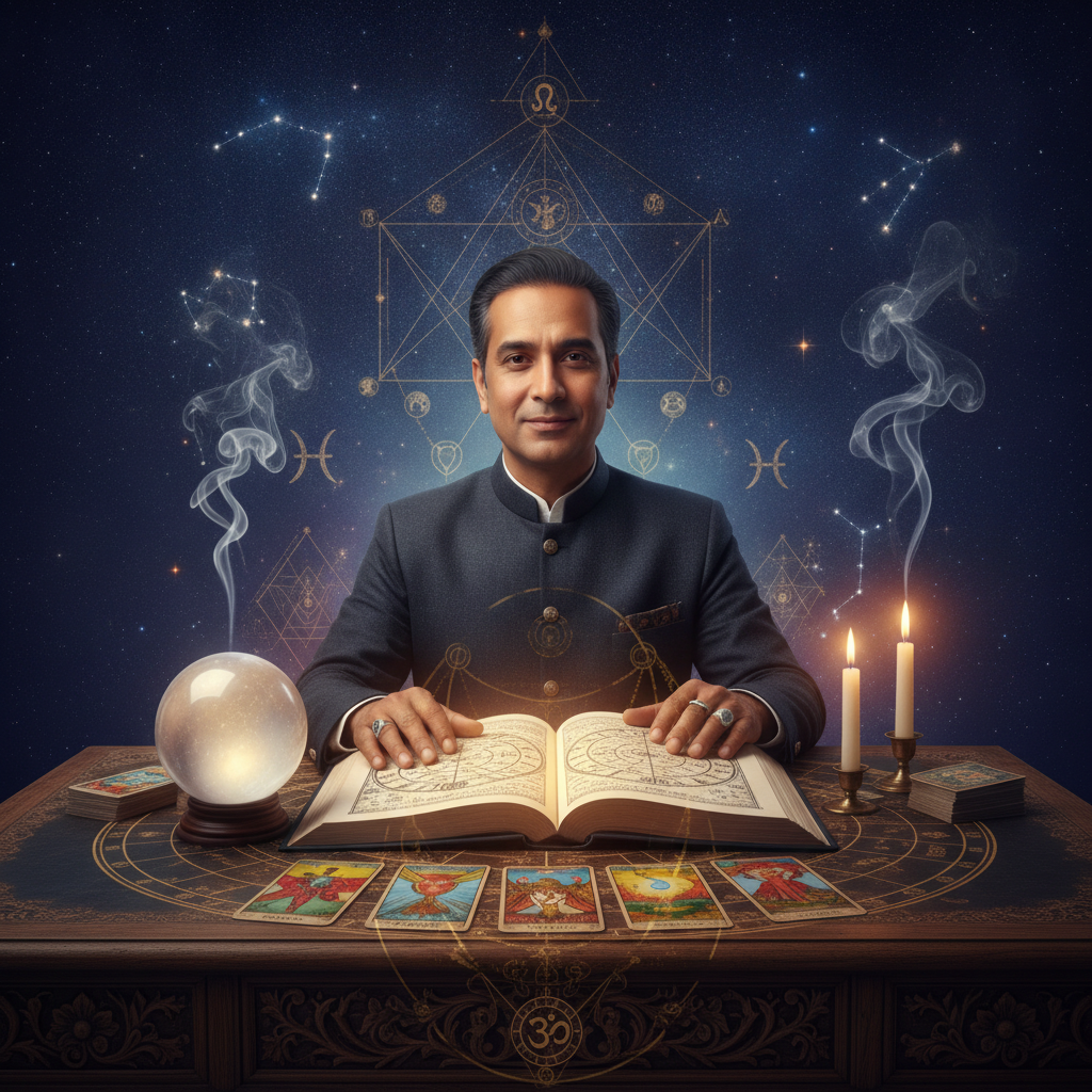 Love Problem Solution Astrologer New York for Relationship Healing Mystical celestial stars and astrology chart over New York skyline at night