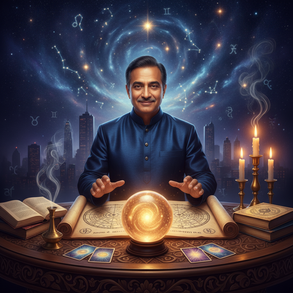 Personalised Astrology Consultation New York with Master Krish Mystical celestial chart with stars representing astrology in New York