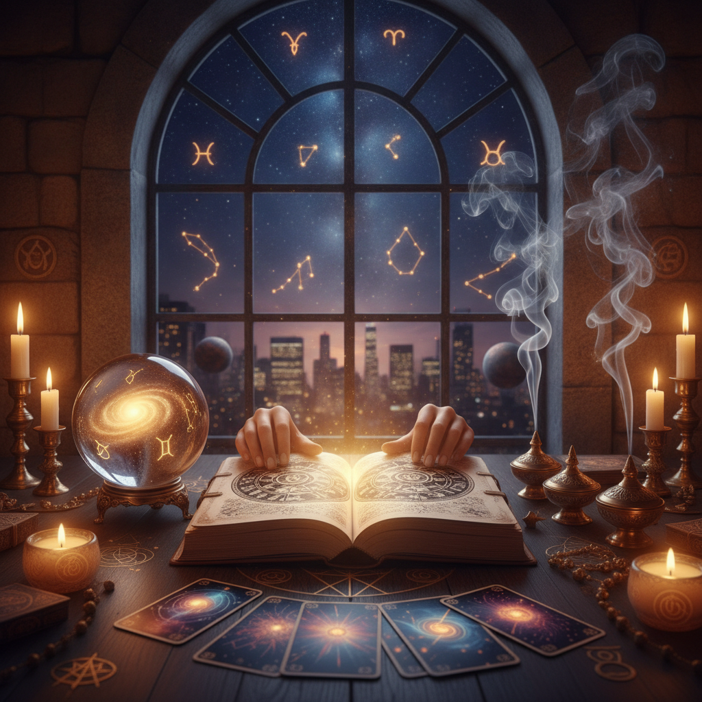Authentic Psychic Readings NYC with Master Krish Mystical celestial background with stars symbolizing psychic readings in NYC