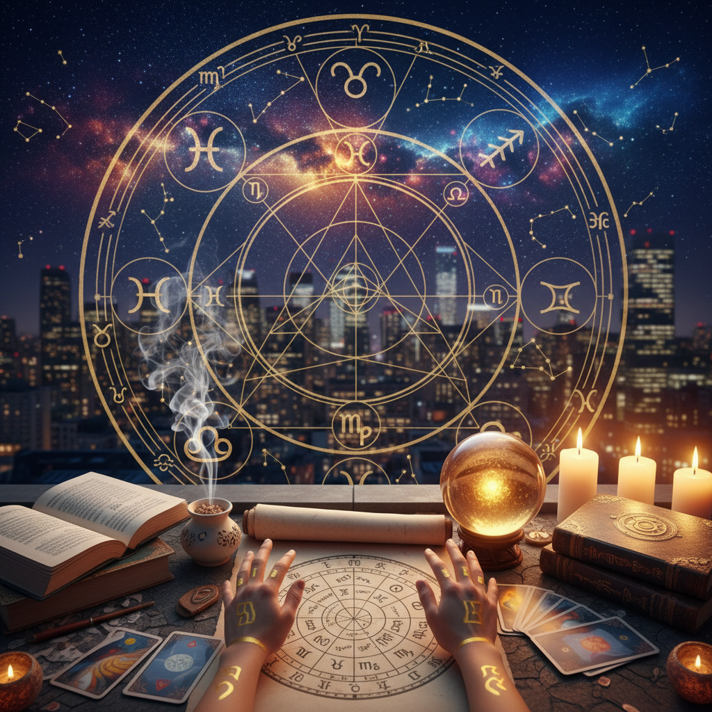 Spiritual Cleansing New York: Restore Your Aura’s Balance Today Mystical celestial aura cleansing energy over New York skyline at night