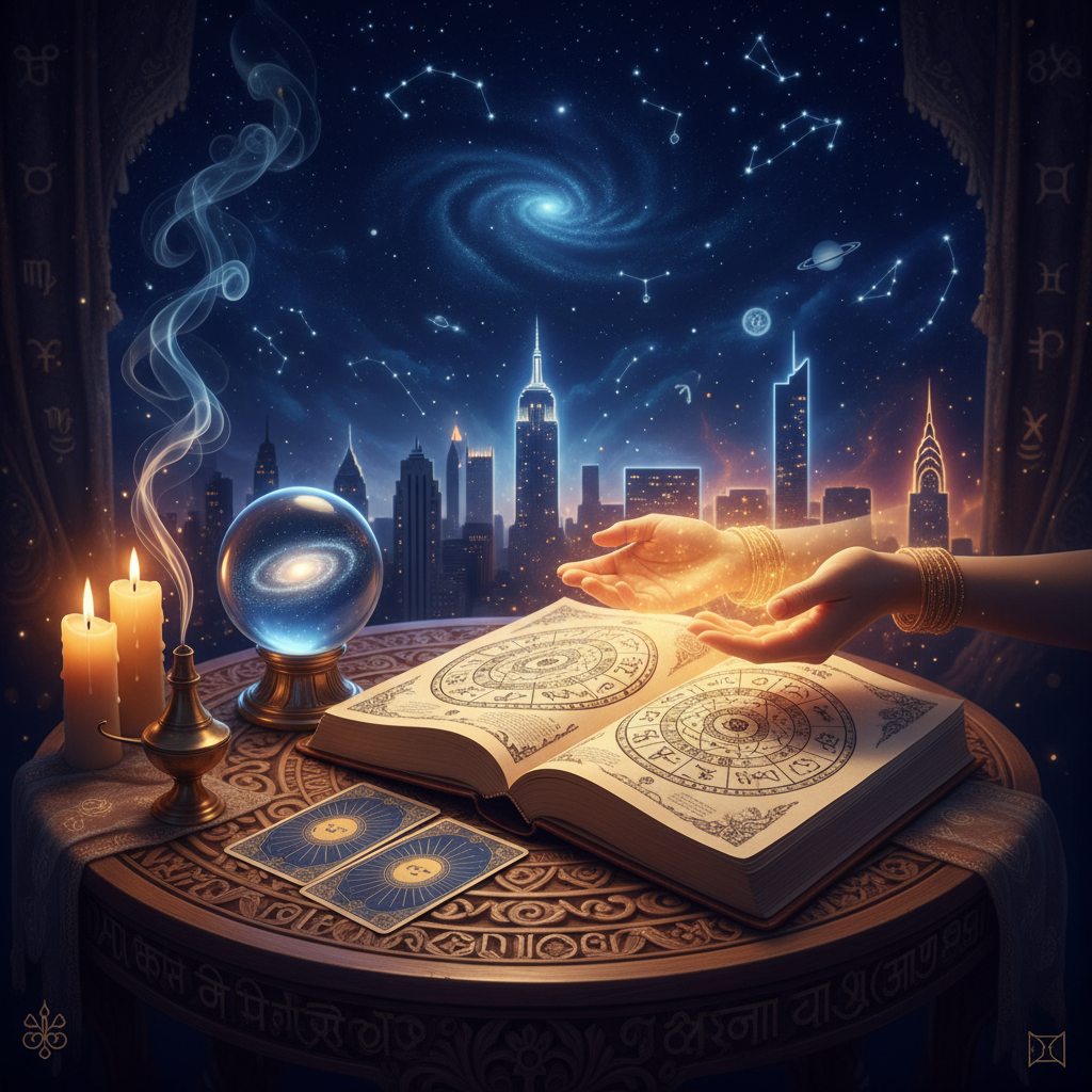 Spiritual Cleansing New York: Restore Your Aura’s Energy Balance Mystical celestial energy surrounding a human aura in New York setting