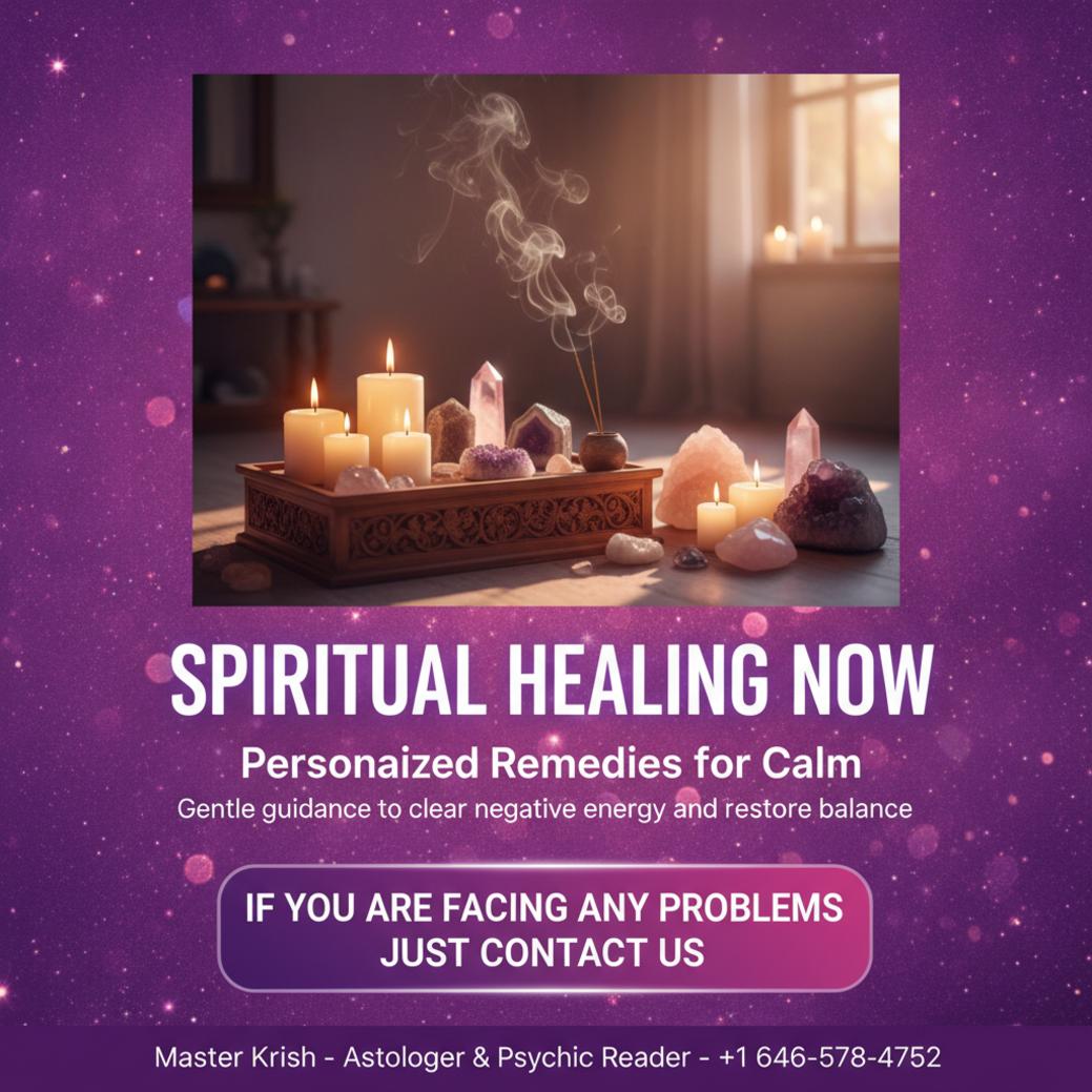 Spiritual healing altar with candles and crystals in New York room