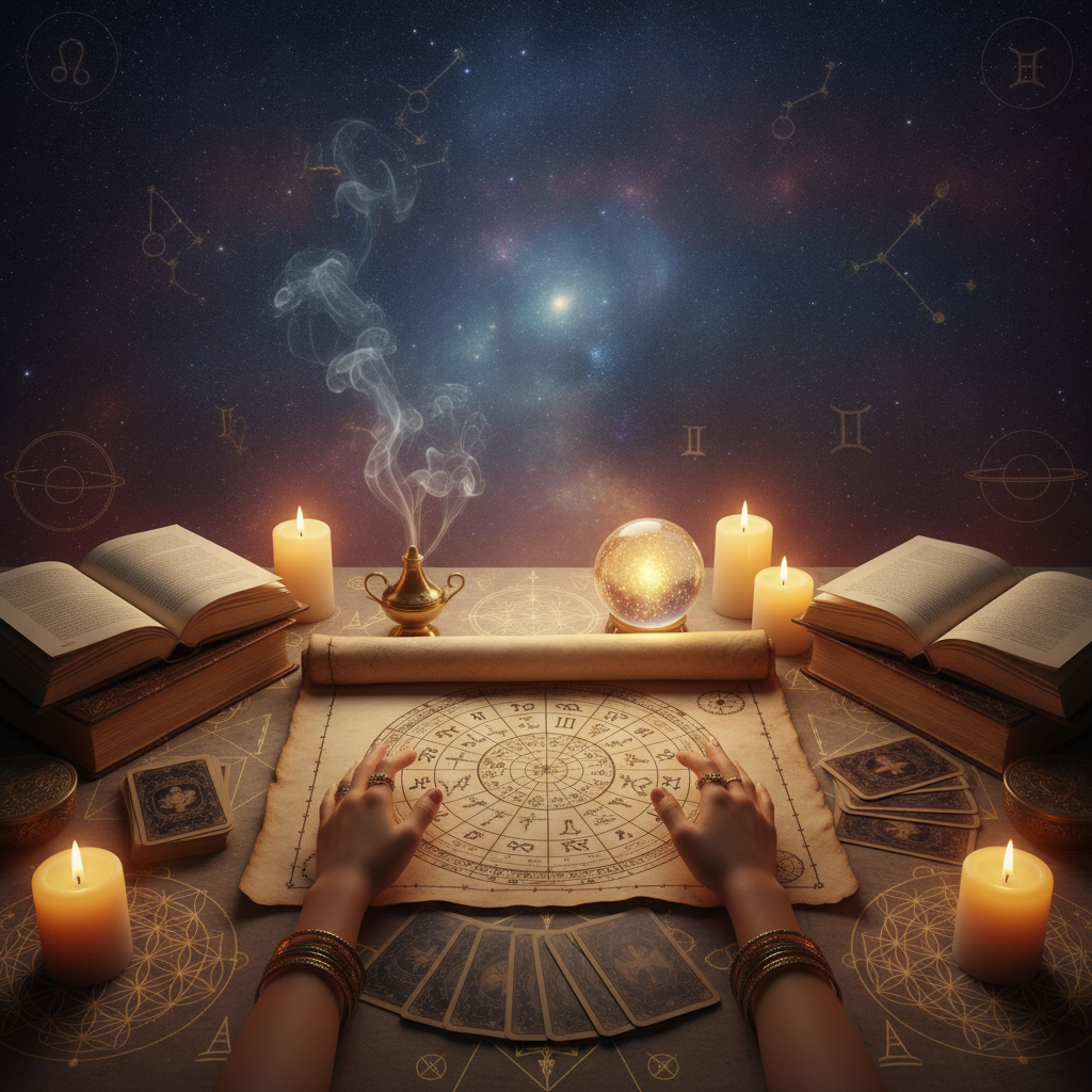 Mystical celestial image illustrating spiritual reading in New York City skyline