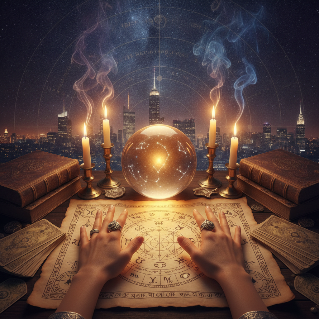 Mystical celestial image representing spiritual reading in New York City