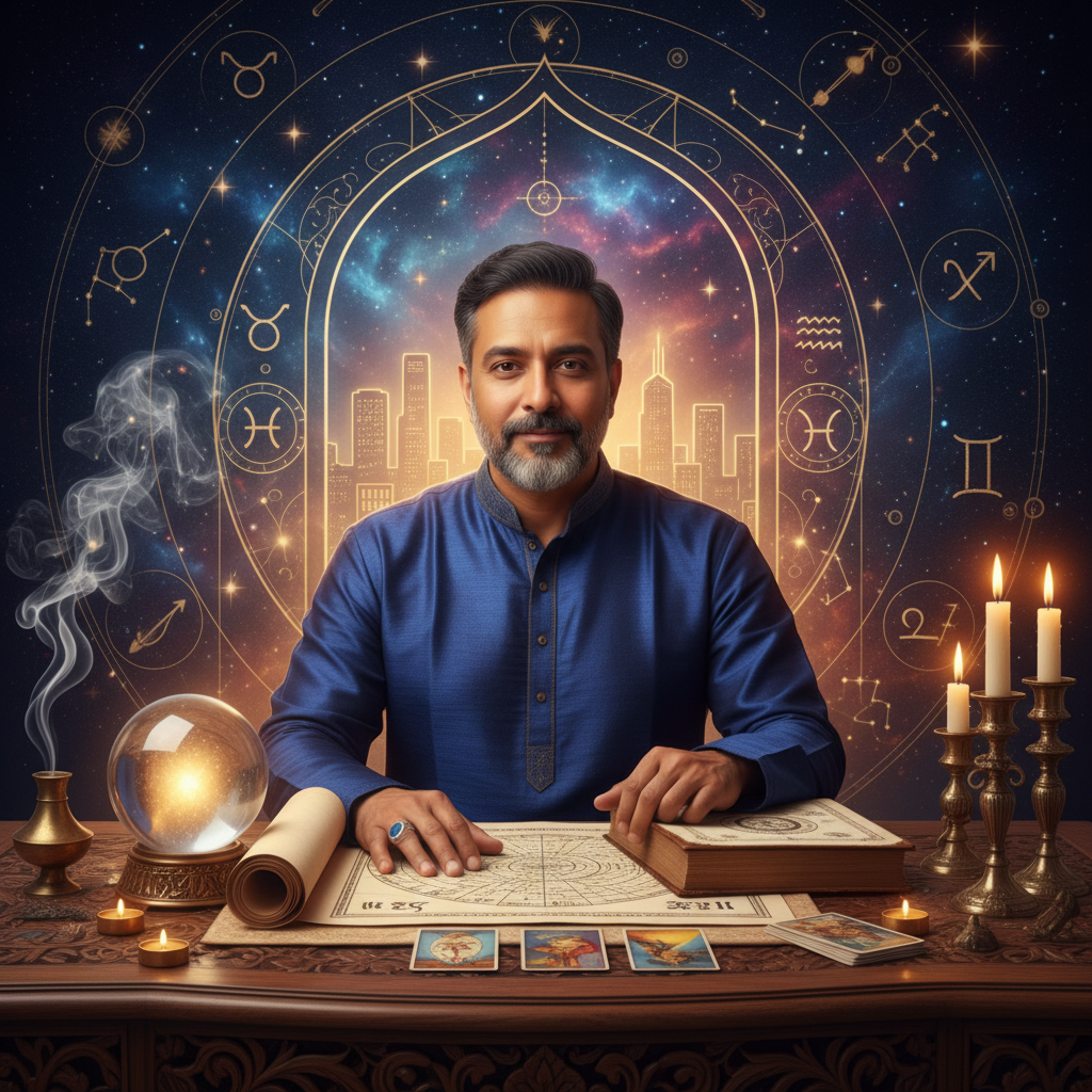 Mystical celestial illustration symbolizing astrology and spiritual healing in New York