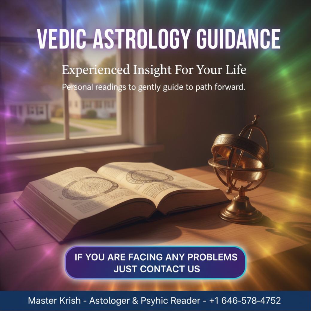 Vedic astrologer books and instruments on desk in New Rochelle
