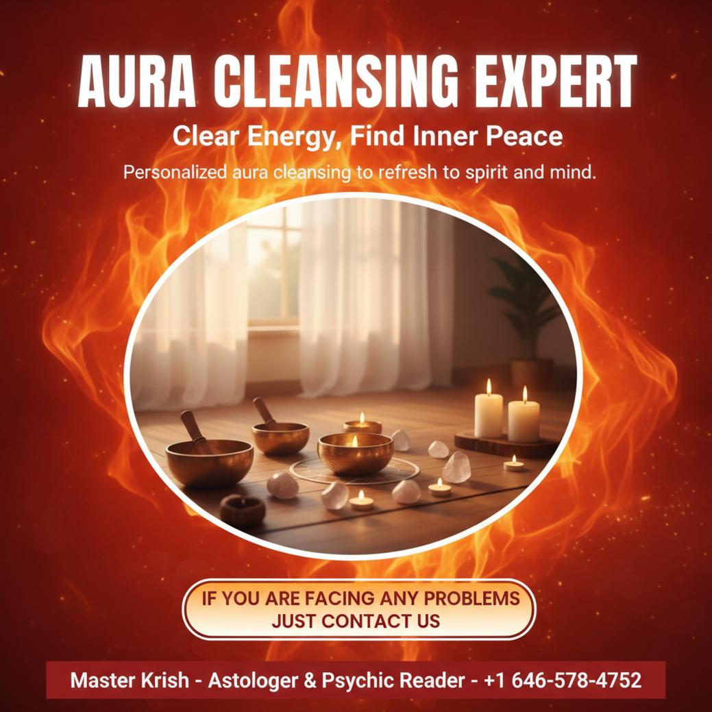 Aura cleansing setup with crystals and candles in New York peaceful room