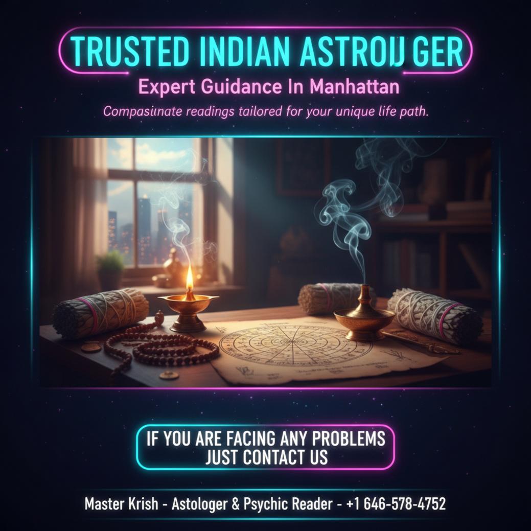 Finding the Best Indian Astrologer in Manhattan, NY Vedic astrology tools on desk in calming Manhattan setting