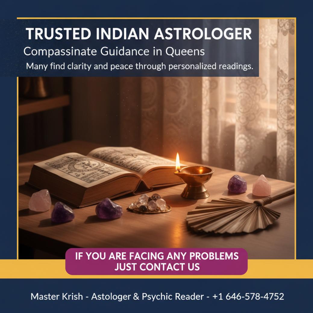 Best Indian astrologer setup with books and lamp in Queens, NY