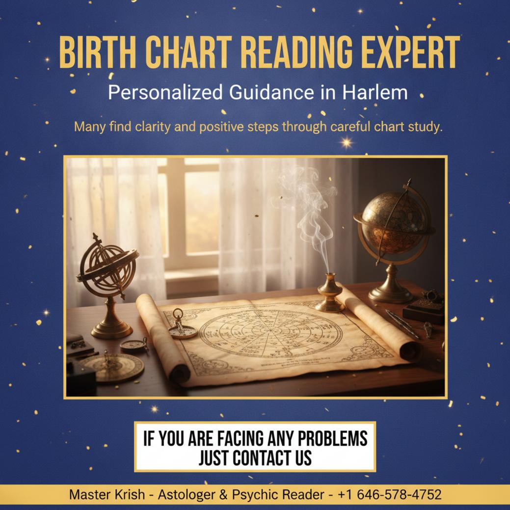 How Birth Chart Reading in Harlem Can Guide Your Path Vedic birth chart reading tools on desk in Harlem NY setting