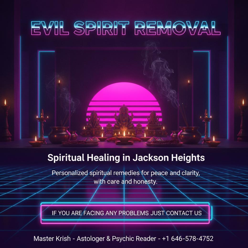 Calm traditional altar with spiritual objects for evil spirit removal in Jackson Heights