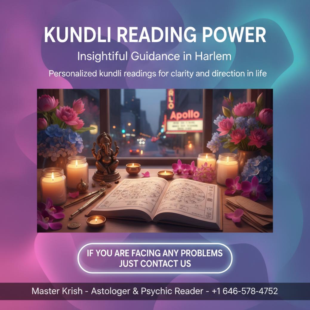 How Kundli Reading in Harlem Can Bring Clarity to Life Traditional kundli reading setup with astrology tools in Harlem, NY room.