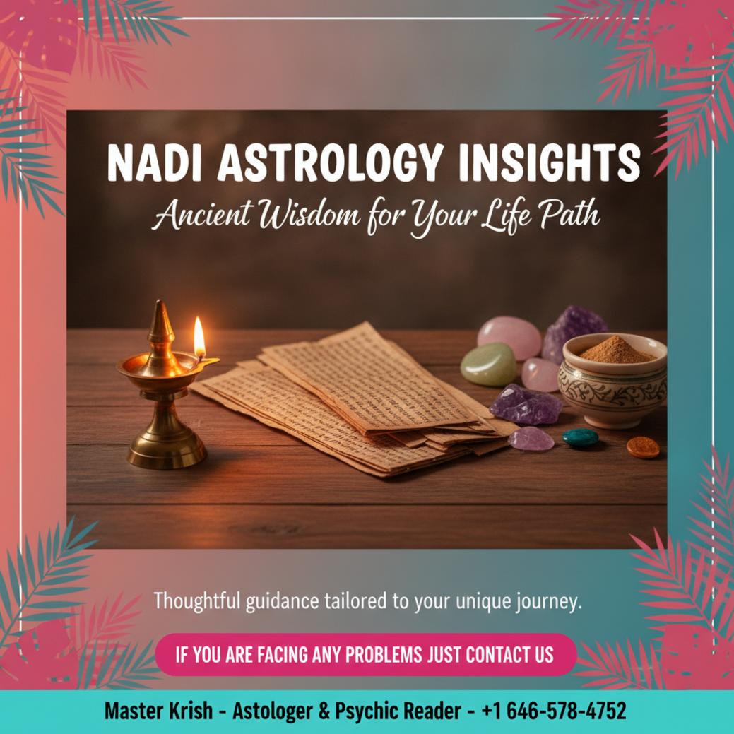 Softly lit table with ancient palm leaf manuscripts for nadi astrology Upper East Side
