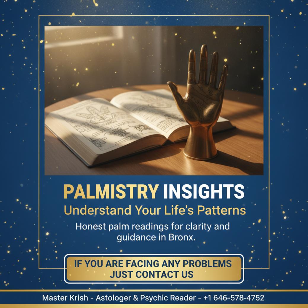 Vedic palmistry reading tools on wooden table in Bronx setting