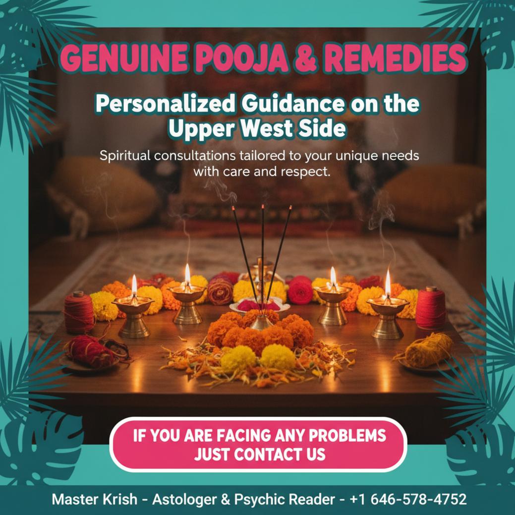 How a Pandit for Pooja and Remedies Helps in Upper West Side, NY Traditional Indian pooja setup with lamps and flowers in Upper West Side, NY