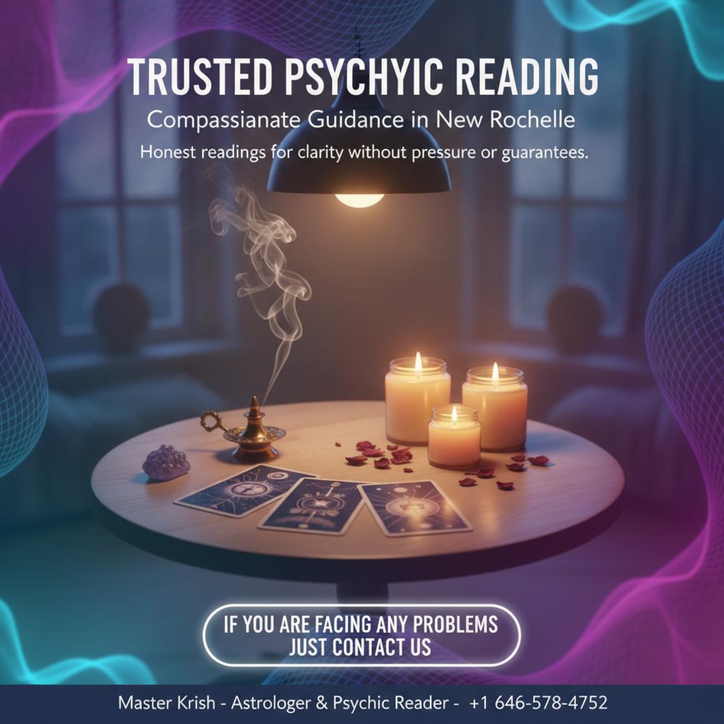 Warm peaceful setup for psychic reading in New Rochelle with candles and tarot cards