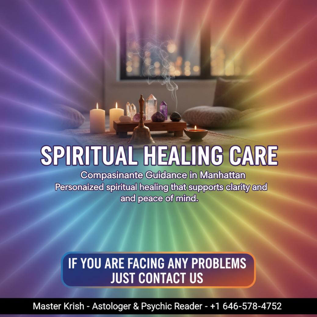 Calm spiritual healing space with candles and crystals in Manhattan