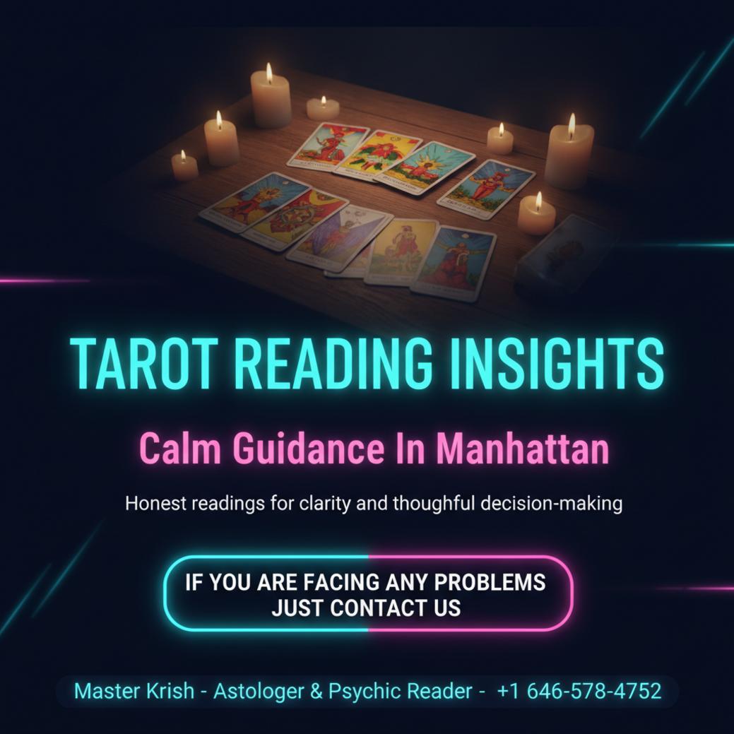 How Tarot Reading Works — A Manhattan, NY Astrologer Explains tarot reading session with cards and candles in Manhattan ambiance
