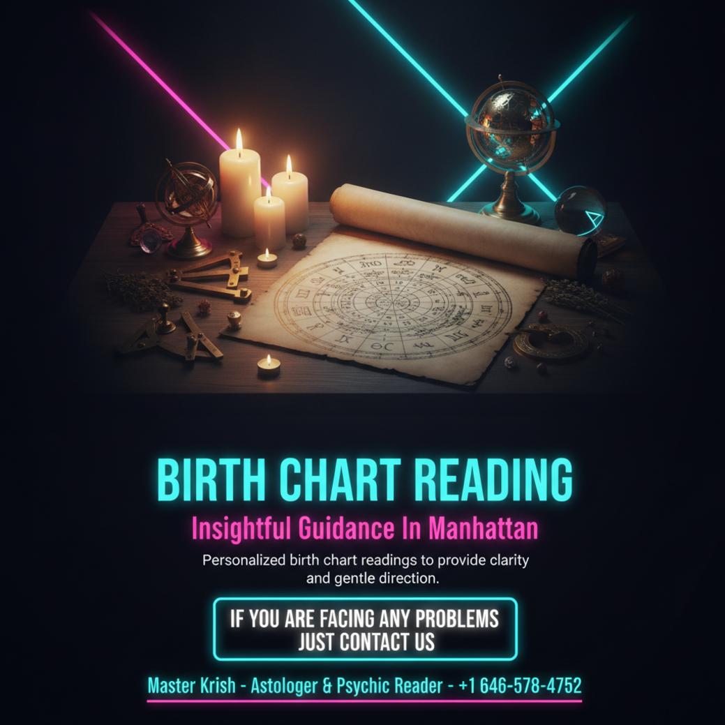 Birth chart reading setup with astrological tools in Manhattan, NY