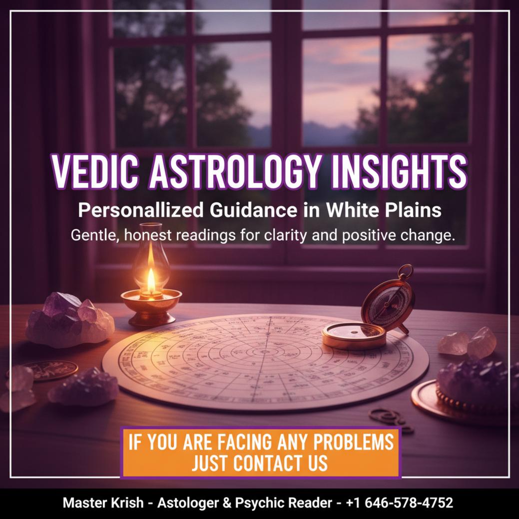 How Vedic Astrology Guides You in White Plains, NY Vedic astrology tools on wooden desk with soft light in White Plains, NY